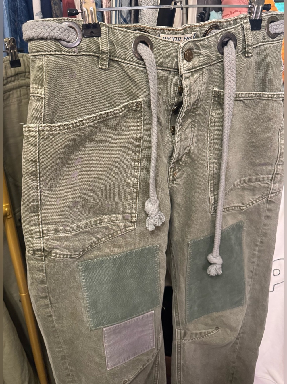 NWOT Free People We The Free Moxie Pull-On Barrel Jeans - Army Green - 25 - Picture 11 of 14